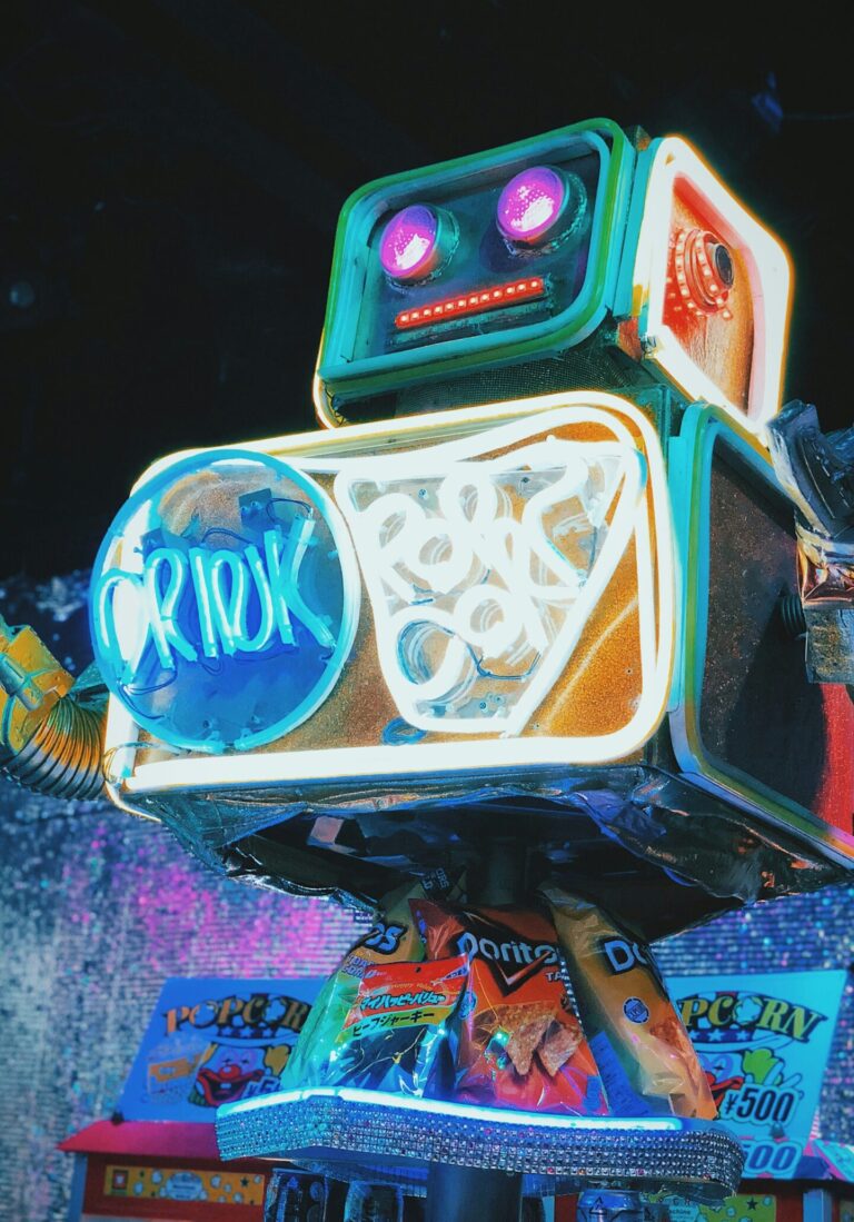 A robot with lights on