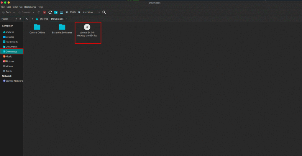 Ubuntu 24.04.3 LTS ISO file downloaded successfully.