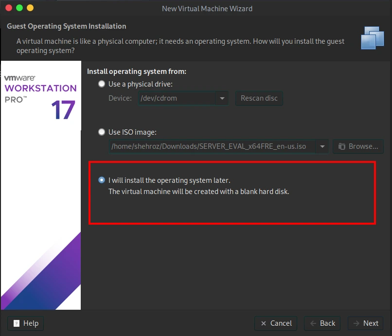 check the option "i will install the Operating System Later"
