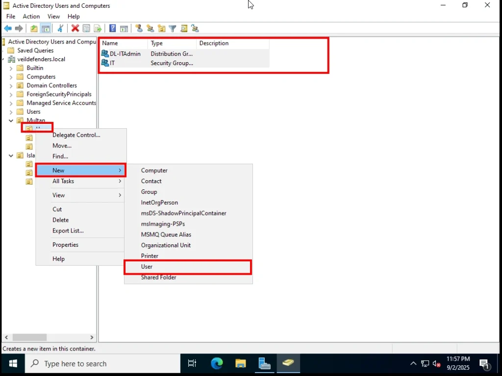 Create New User on Window Server