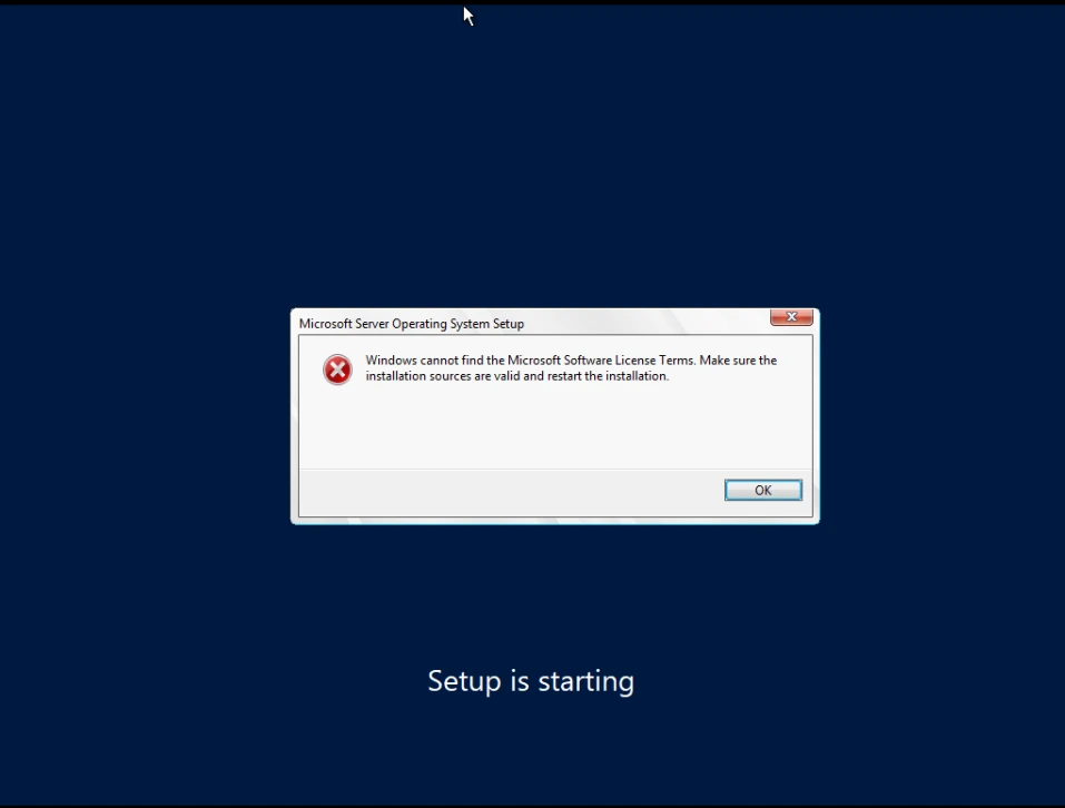 Error Faced During Installation of Window Server