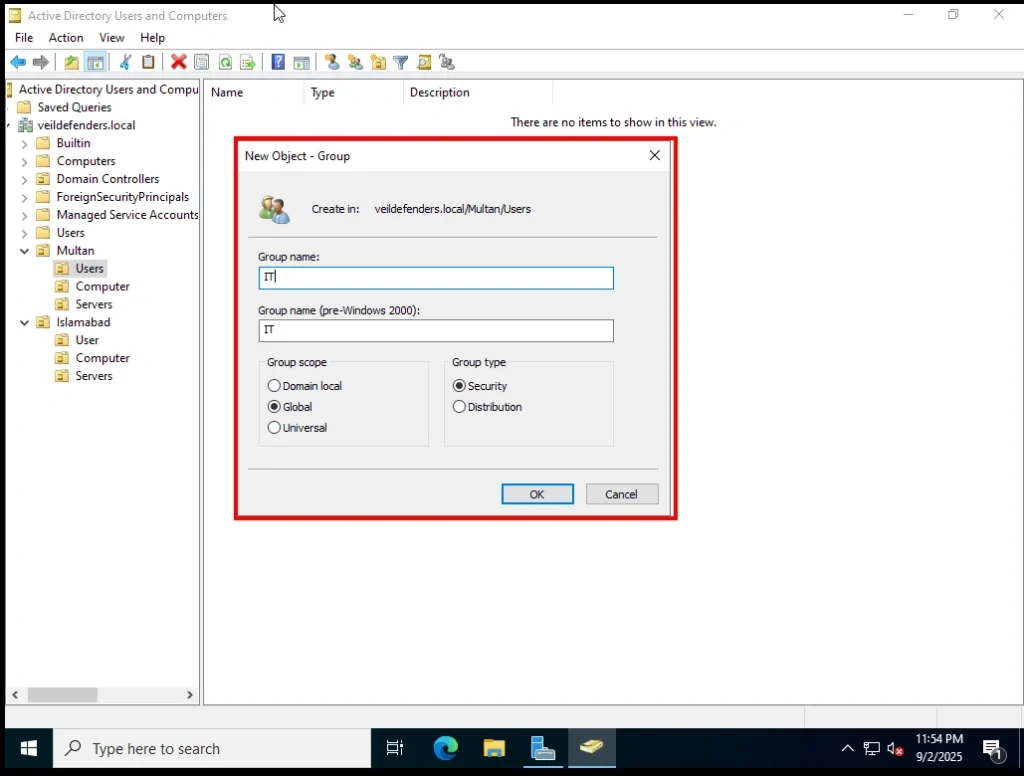 IT security Group on Window Server