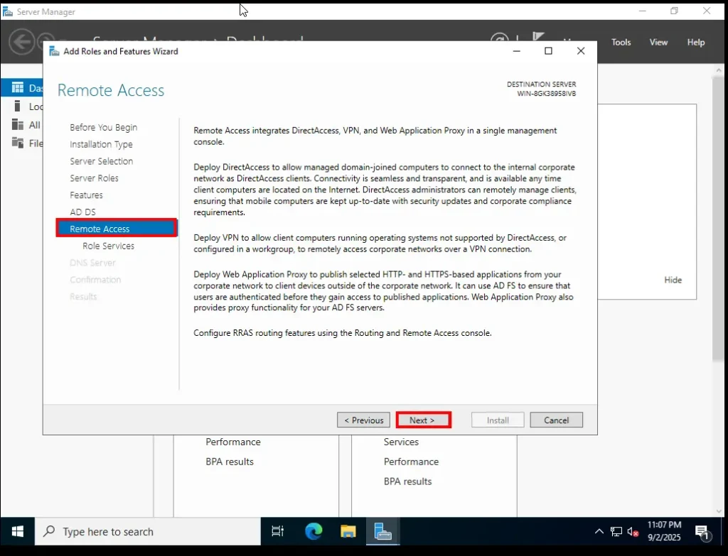 Remote Access Widget Window