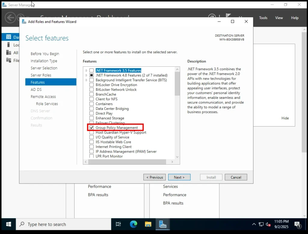 Select Features Widget Window