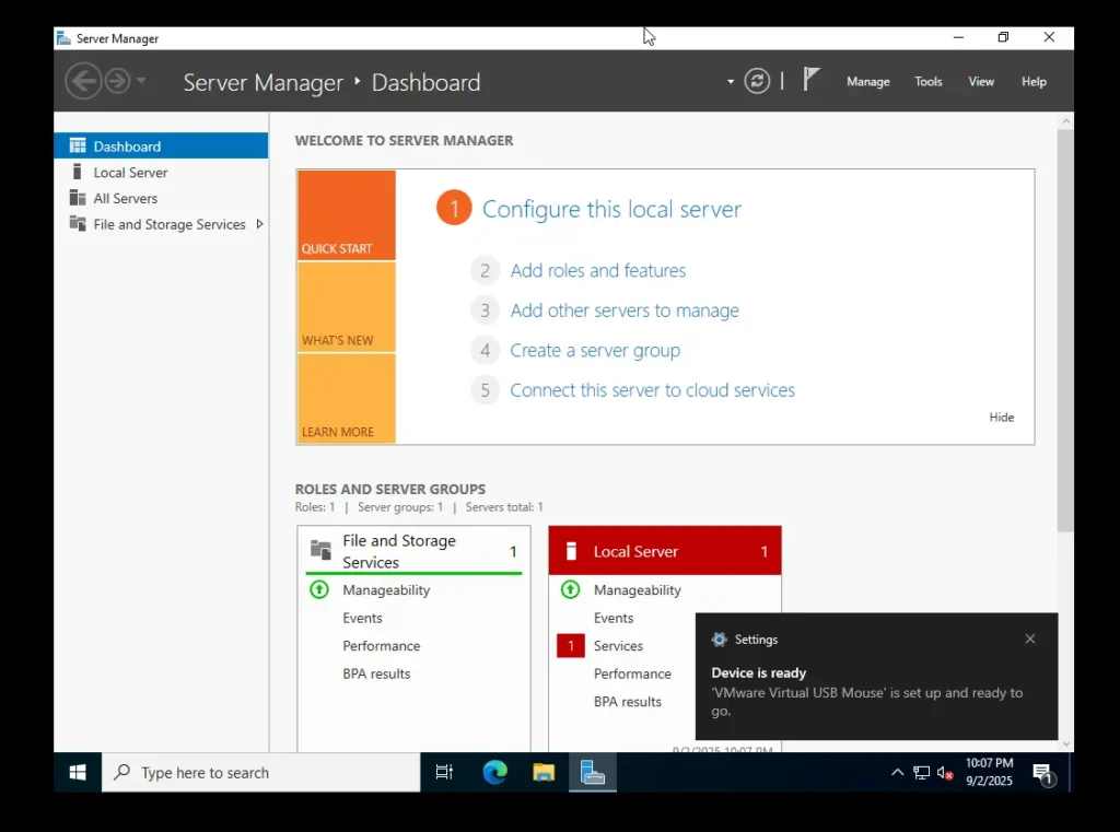 Window Server Manager Dashboard