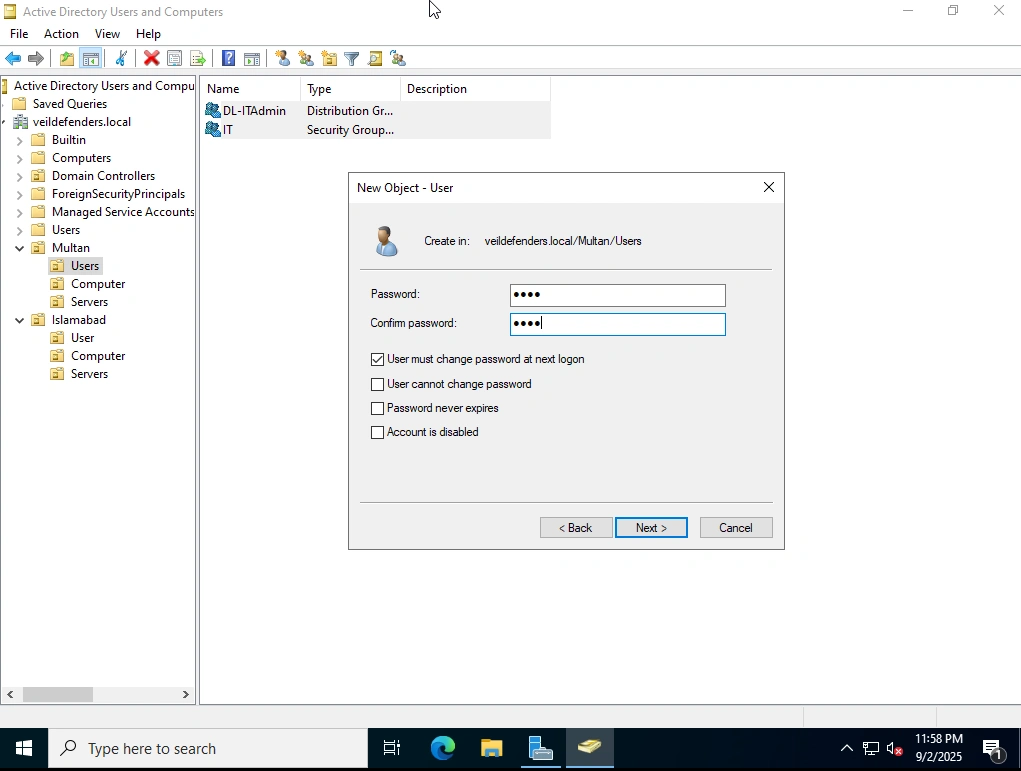 Set Password for New User on Server