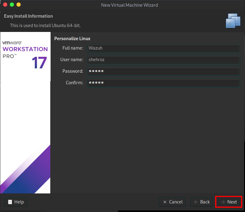 Ubuntu setup with user information fields